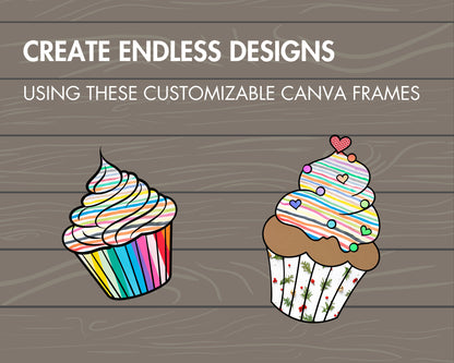 Design Your Own Cupcakes, Cupcake Canva Template, Drag and Drop Cupcake Canva Frames, Cupcake Clipart, Commercial Use, Editable Cupcake PNG