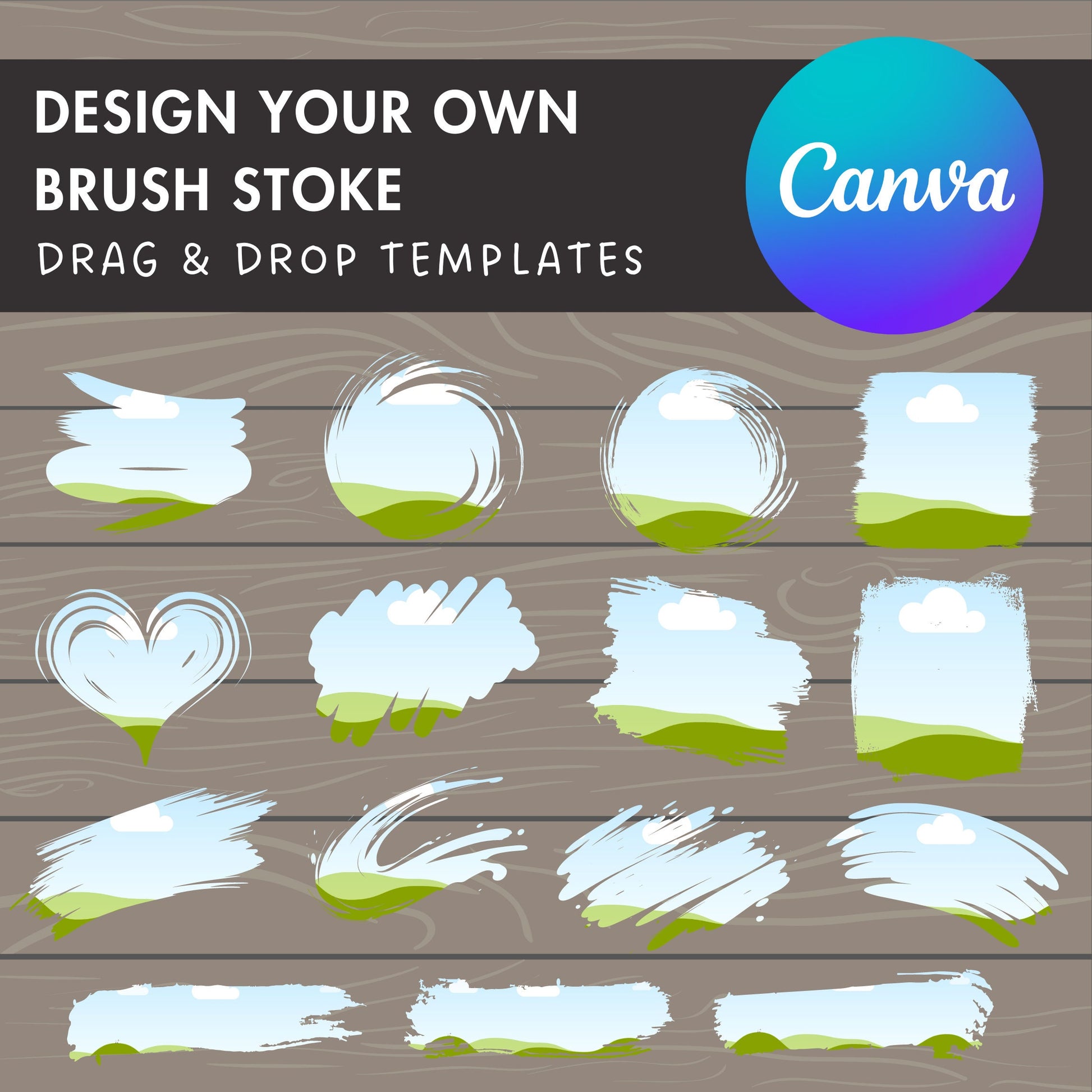 Design Your Own Brush Stoke on Canva, Ink Brush Canva Template, Canva Frames Bundle, Drag and Drop, Paint Splatter, DIY Brush Strokes Set