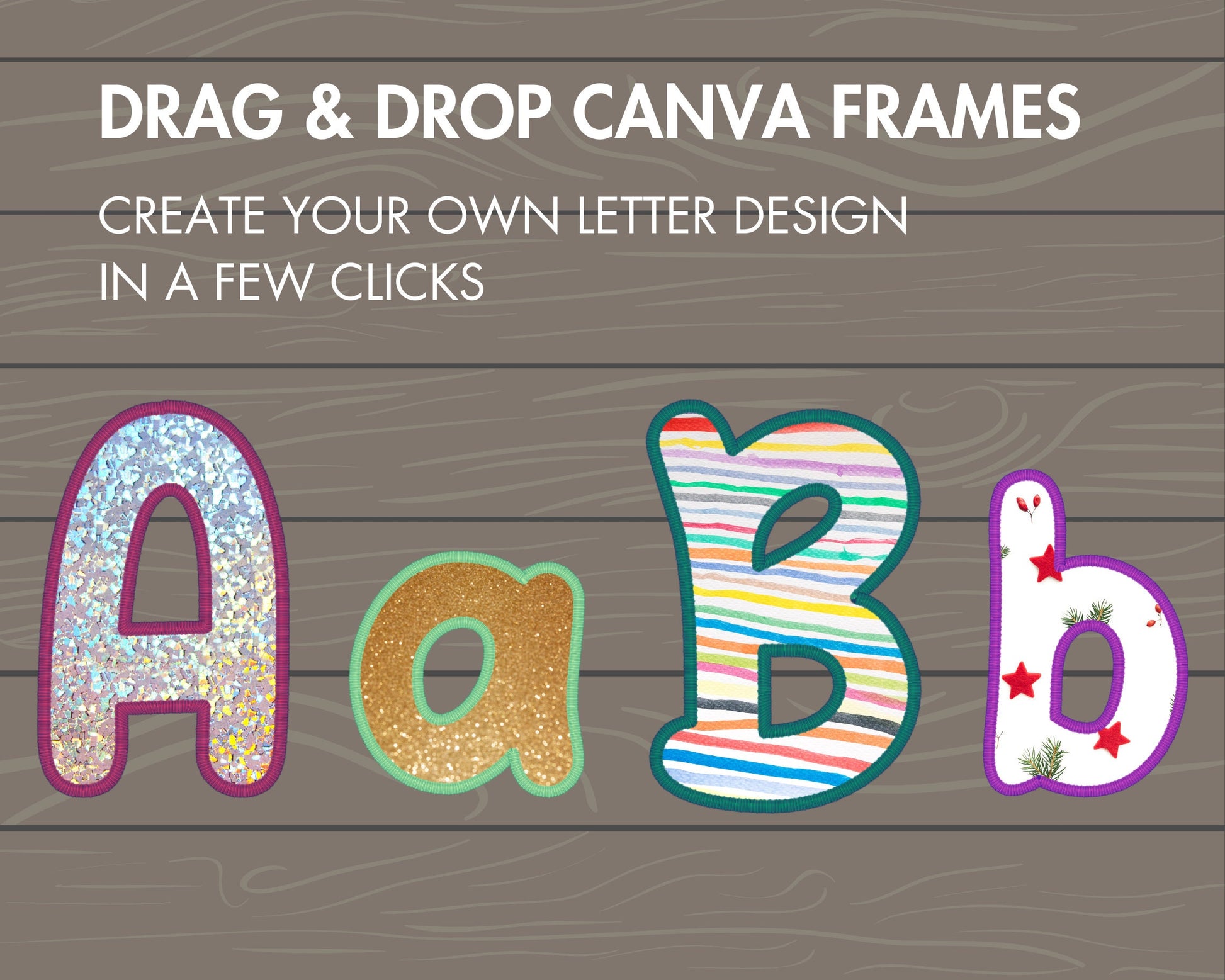 Digital Stitch Doodle Letter PNG, Faux Embroidery Applique Letters and Numbers, Drag and Drop, Canva Frames Bundle, DIY Letters Frames Canva