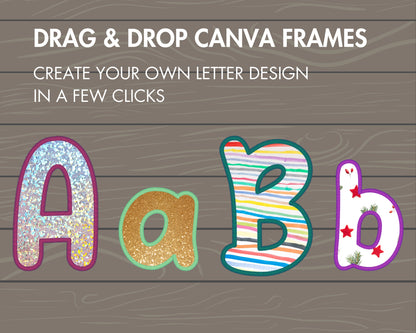 Digital Stitch Doodle Letter PNG, Faux Embroidery Applique Letters and Numbers, Drag and Drop, Canva Frames Bundle, DIY Letters Frames Canva
