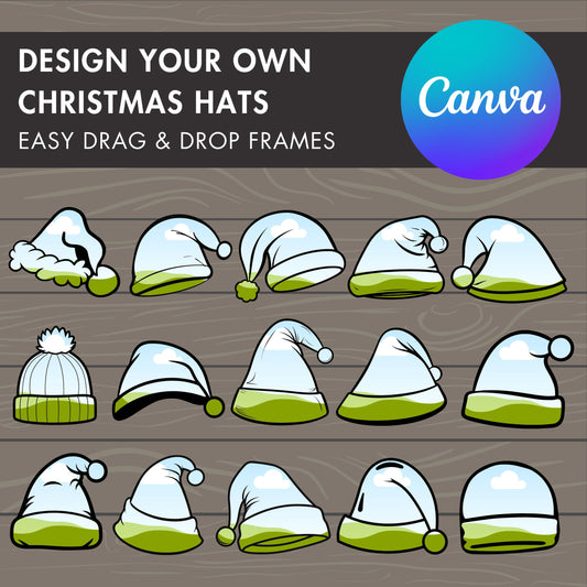 Design Your Own Christmas Hats, Xmas Canva Templates, Santa Hat Canva Frames Bundle, Drag and Drop PNG, Holiday Winter Hat Silhouette, DIY