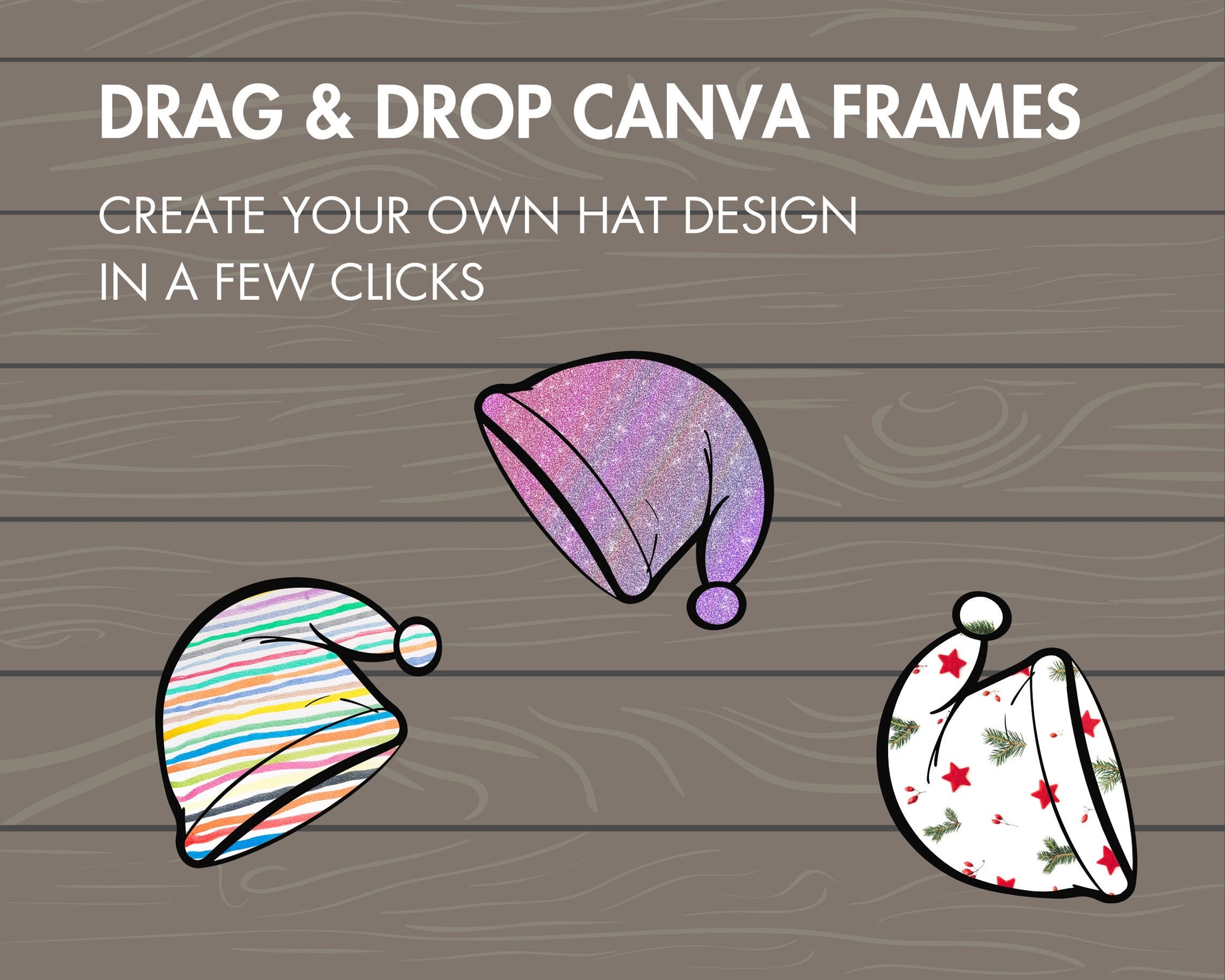 Design Your Own Christmas Hats, Xmas Canva Templates, Santa Hat Canva Frames Bundle, Drag and Drop PNG, Holiday Winter Hat Silhouette, DIY
