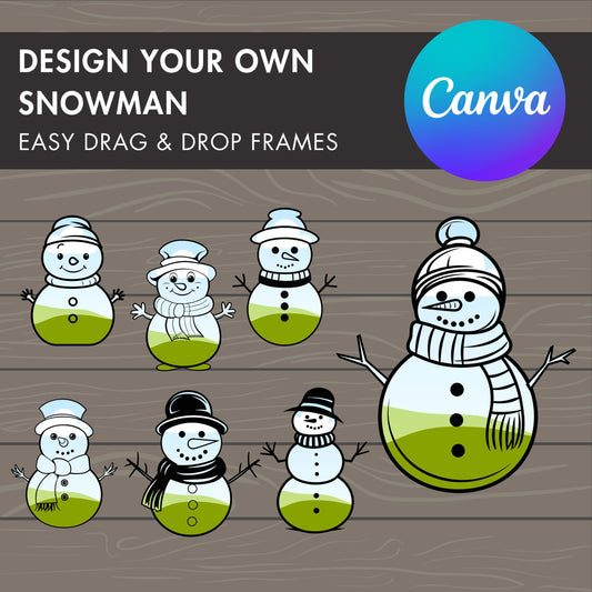 Design Your Own Snowman on Canva, Editable Christmas Snowman Template, Drag and Drop Canva Frames, Snowman Silhouettes, Holiday Winter PNG