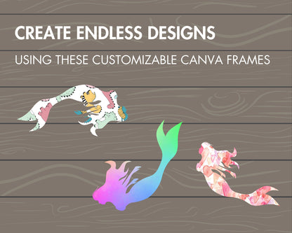 Design Your Own Mermaid on Canva, Sea Canva Template, Seashell Clipart, Mermaid Silouhette, Starfish PNG, Drag and Drop, Canva Frames Bundle