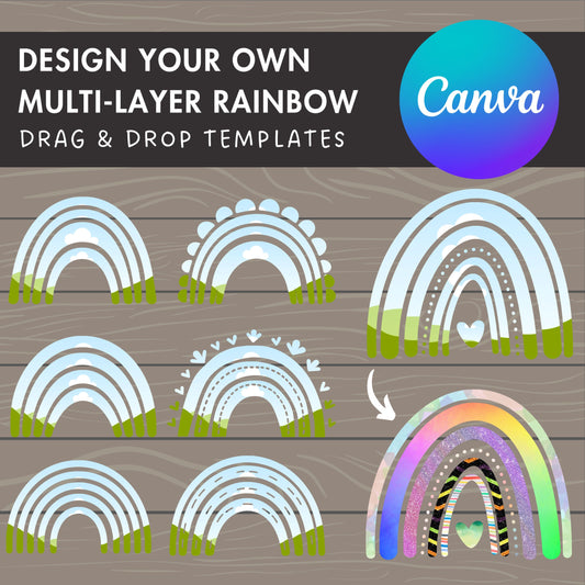 Design Your Own Rainbow Canva Frames, Multi Layer Rainbow Template, Canva Frames Bundle, Drag and Drop, Hand Drawn Rainbow Clipart, Sticker