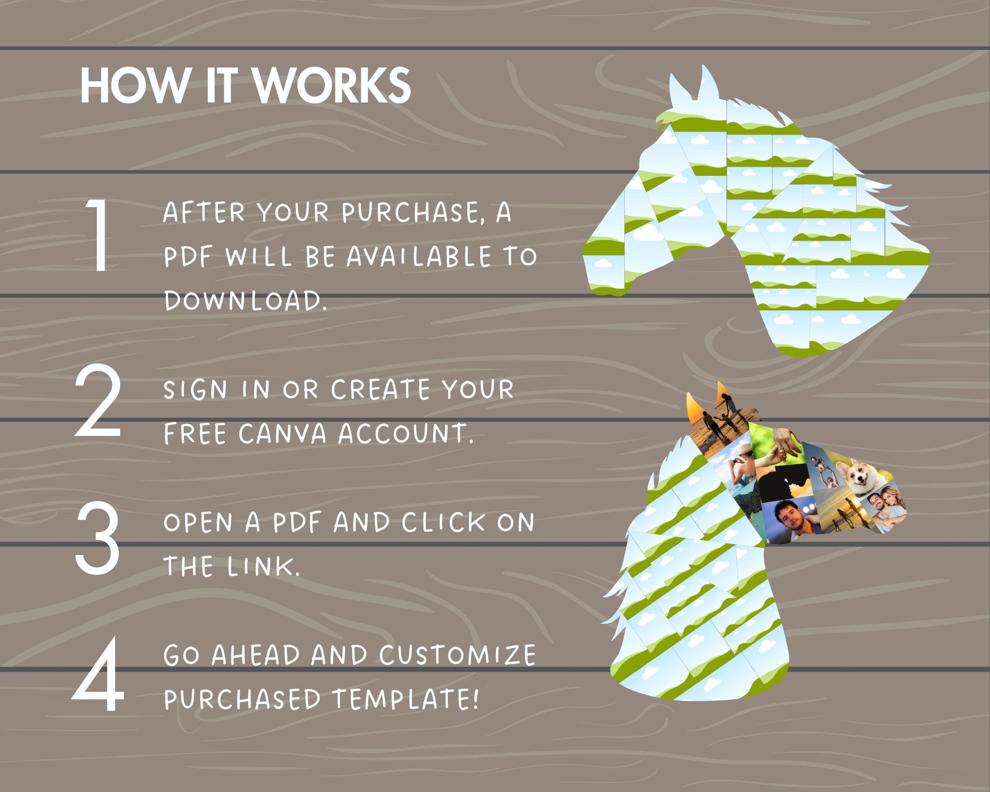 Design Your Own Horse Head Photo Collage Canva, Drag and Drop Photo, Editable Collage Canva Template, Horse Head DIY Collage, Horse Print