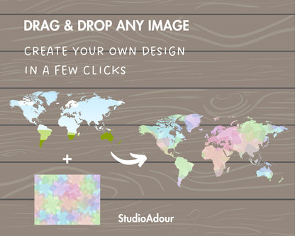 Design Your Own World Map on Canva, Editable Canva Template, Drag and Drop Photo, World Map Silhouette, Global Map Canva Frame, Continents