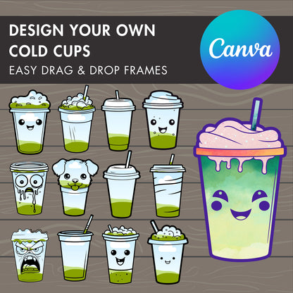 Design Your Own Coffee Cold Cups on Canva, Coffee Lover Canva Template, Drag and Drop, Coffee Canva Frames Bundle, Hot Cup, Starbucks Cup