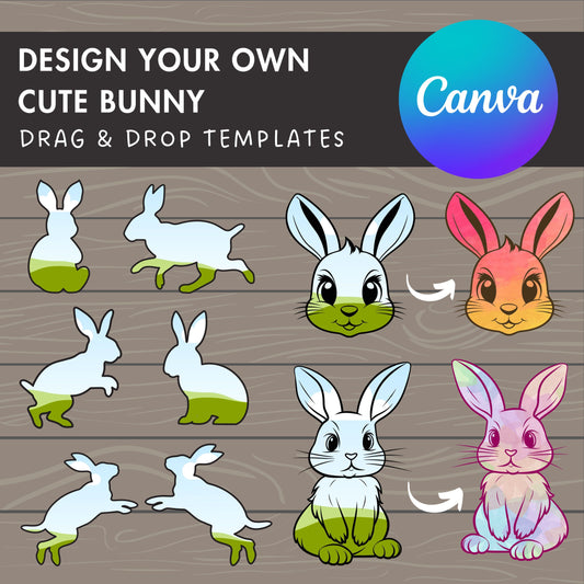 Design Your Own Bunny Canva Frames, Rabbit Silhouette, Canva Frames Bundle, Drag and Drop Photo, Bunny Sticker, Easter Bunny, Bunny Clipart