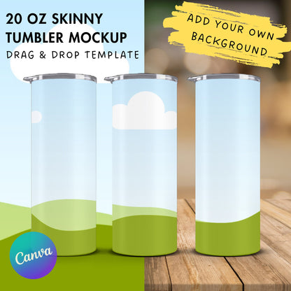 20 Oz Skinny Tumbler Mockup, Transparent Tumbler Mockup Canva, Full Wrap Tumbler Canva Template, Realistic Tumbler Mock, Easy Drag and Drop