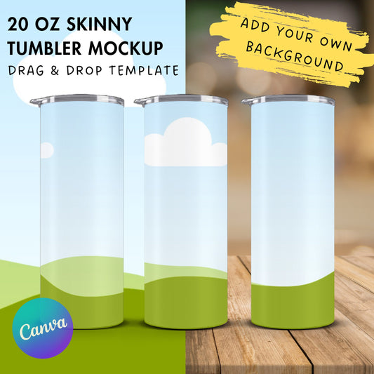 20 Oz Skinny Tumbler Mockup, Transparent Tumbler Mockup Canva, Full Wrap Tumbler Canva Template, Realistic Tumbler Mock, Easy Drag and Drop