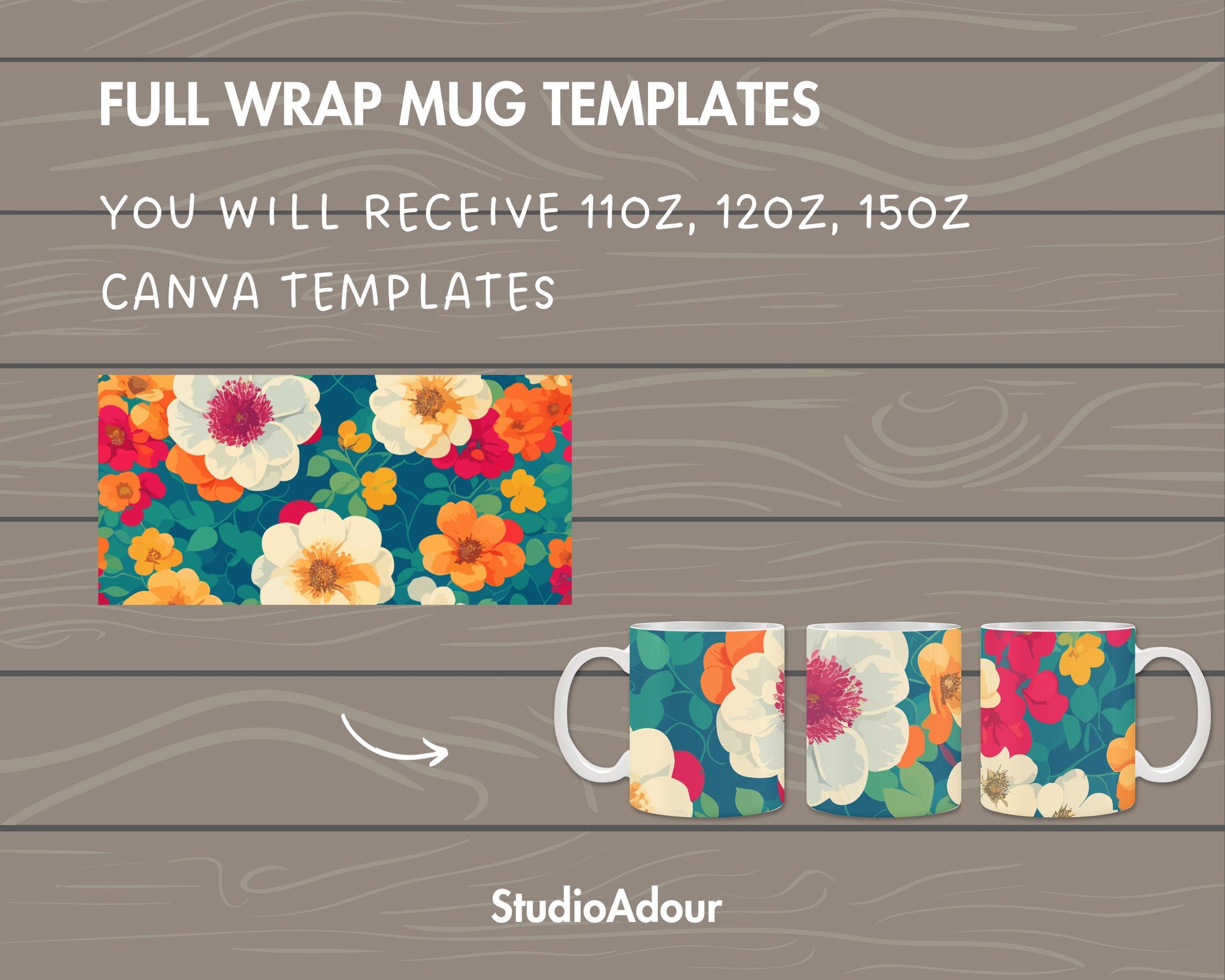 Design Your Own 11oz 12oz 15oz Mug Wrap, Full Wrap Mug Canva Templates, Coffee Mug Mockup, Full Wrap Canva Frames, Sublimation Templates
