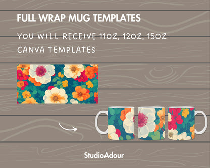 Design Your Own 11oz 12oz 15oz Mug Wrap, Full Wrap Mug Canva Templates, Coffee Mug Mockup, Full Wrap Canva Frames, Sublimation Templates