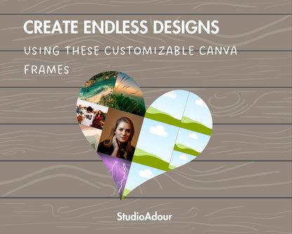 Design Your Own Heart Photo Collage in Canva, DIY Photo Collage, Drag and Drop Photo, Editable Canva Collage Template, Canva Frames Bundle