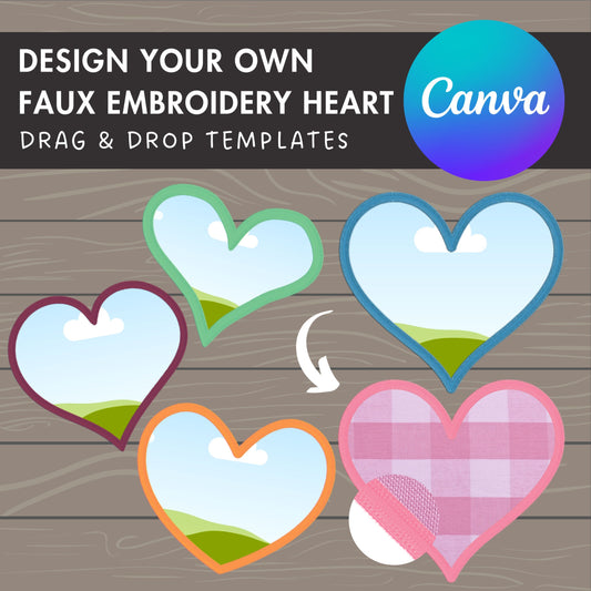 Design Your Own Faux Embroidery Heart, Digital Stitch Heart, Heart Applique, Canva Frames Bundle, Valentine Patch Duotone, Drag and Drop PNG