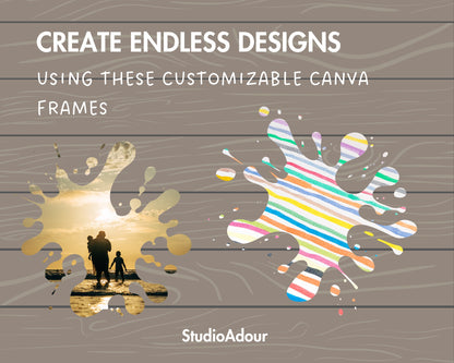 Design Your Own Paint Splatter Canva Frames, Paint Splats Canva Template, Paint Spots, Drag and Drop Photo, Paint Splash Clipart, Silhouette