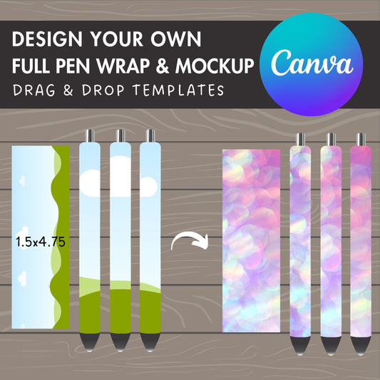 Full Wrap Small Pen Mockup, Epoxy Pen Canva Mockup, Easy Drag and Drop, Editable Pen Canva Template, Sublimation Pen Mockup, Seamless Design