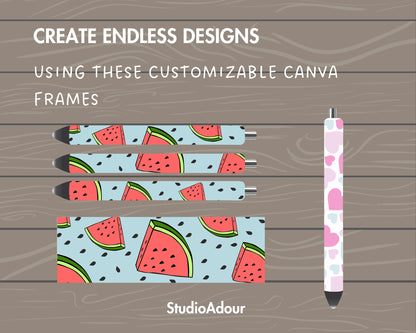 Small Pen Bundle, 1.5 x 4.75 Full Pen Wrap, Epoxy Pen Canva Mockup, Editable Pen Template, Drag and Drop, DIY Sublimation Pen, Canva Frames