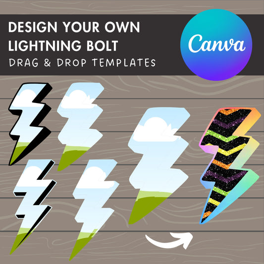 Design Your Own Lightning Bolt Canva Frames, Thunder Canva Template, Drag and Drop Photo, Editable Lightning PNG, Canva Frames Bundle