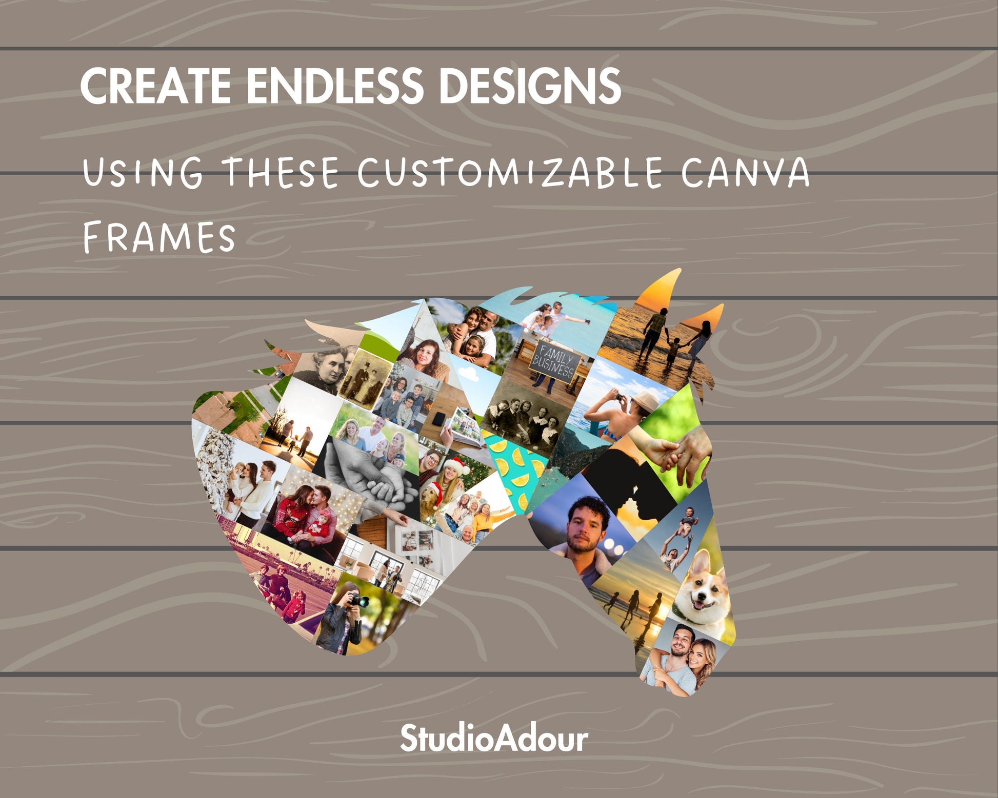 Design Your Own Horse Head Photo Collage Canva, Drag and Drop Photo, Editable Collage Canva Template, Horse Head DIY Collage, Horse Print