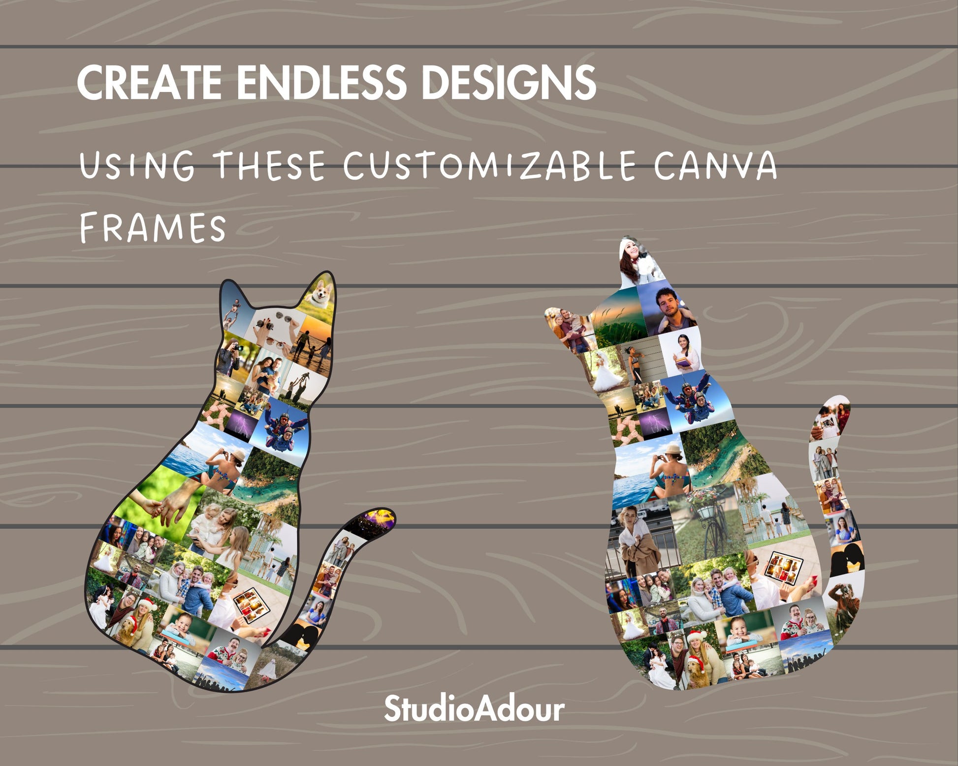 Design Your Own Cat Photo Collage Canva, Canva Frames Bundle, Drag and Drop Photo, DIY Picture Collage, Editable Collage Canva Template