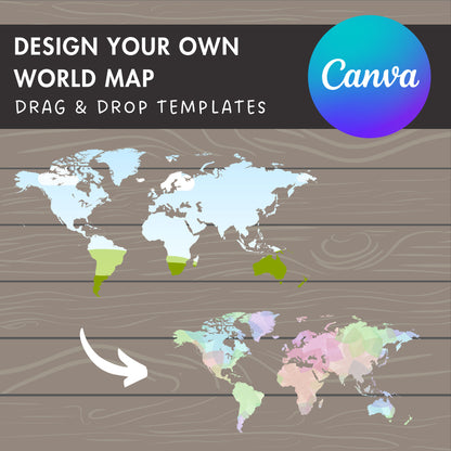 Design Your Own World Map on Canva, Editable Canva Template, Drag and Drop Photo, World Map Silhouette, Global Map Canva Frame, Continents