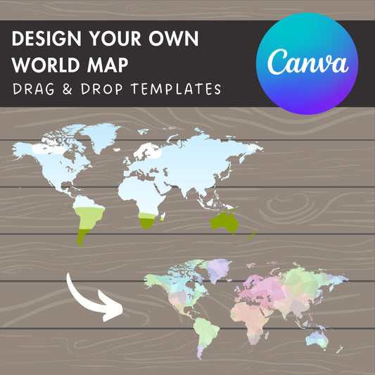 Design Your Own World Map on Canva, Editable Canva Template, Drag and Drop Photo, World Map Silhouette, Global Map Canva Frame, Continents
