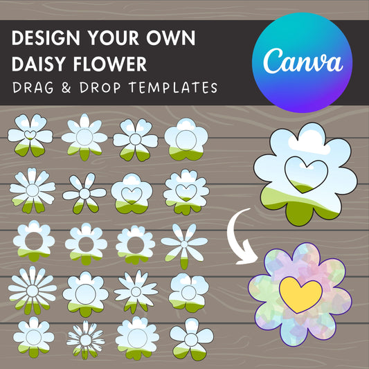 Design Your Own Daisy Flower, Simple Flower Canva Template, Easy Drag and Drop, Canva Frames Bundle, Flower Shapes, Daisy Silhouette