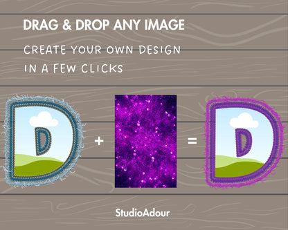 Digital Stitch Canva Alphabet, Faux Embroidery Canva Letters Template, Drag and Drop, Editable Patch Letters & Numbers, Canva Frames Bundle
