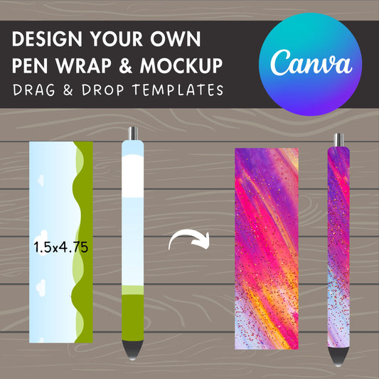Epoxy Pen Canva Mockup, Pen Wrap Canva Template 1.5x4.75, Drag and Drop Pen Mockup, Sublimation Pen Mockup, Editable Pen Canva Template