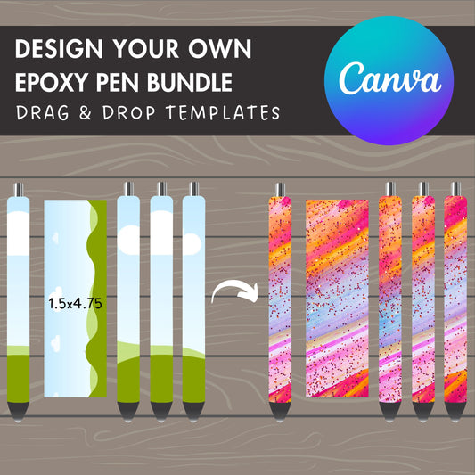 Small Pen Bundle, 1.5 x 4.75 Full Pen Wrap, Epoxy Pen Canva Mockup, Editable Pen Template, Drag and Drop, DIY Sublimation Pen, Canva Frames