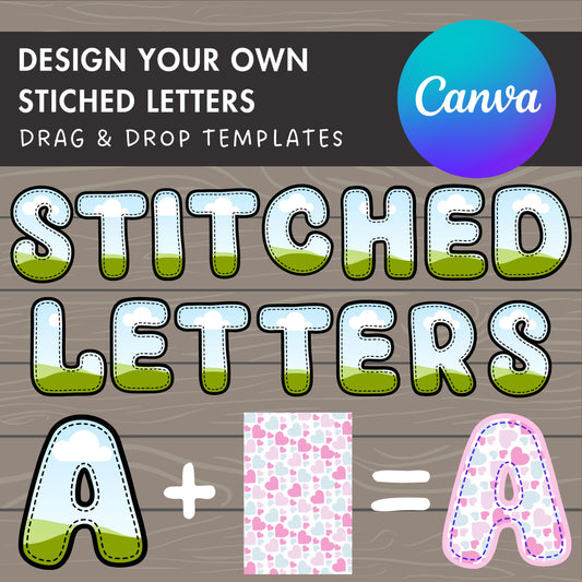 Design Your Own Stiched Letters on Canva, Doodle Letters Canva Frames Bundle, Editable Canva Letters Template, Drag and Drop, Digital Stitch