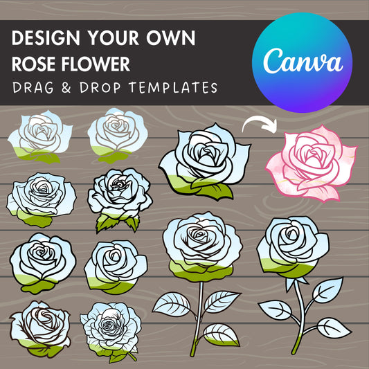 Design Your Own Rose Flower on Canva, Editable Rose Canva Template, Drag and Drop Photo, Canva Frames Bundle, Rose Clipart, Rose Silhouette