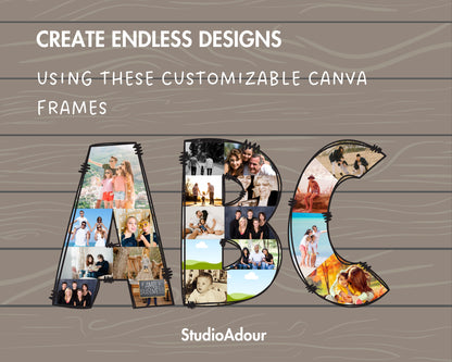Design Your Own Photo Collage in Canva, Editable Collage Canva Template, Drag and Drop Photo, Doodle Letters Collage, Alphabet Photo Collage