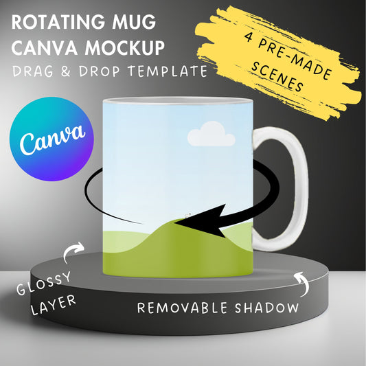 Rotating Mug Mockup, Animated Mug Canva Template, Rotating Mug Canva Mockup, Drag and Drop, 11Oz, 12Oz, 15Oz Mug, Mug 180 Degree Rotation