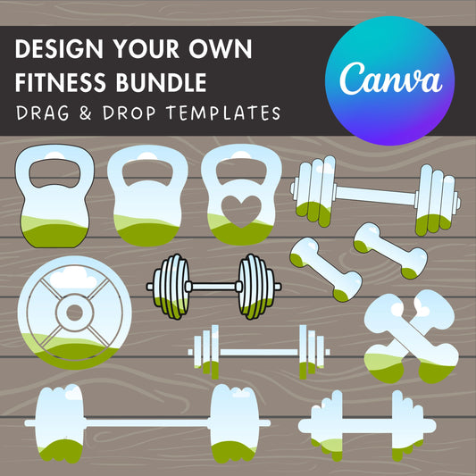 Design Your Own Fitness Canva Frames, Gym Canva Template, Drag and Drop, Canva Frames Bundle, Workout Silhouette, Dumbbell PNG, Weights