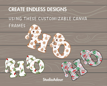 Design Your Own Christmas Alphabet, Christmas Letters Canva Template, Easy Drag and Drop, Canva Frames Bundle, Editable Santa Hat Alphabet