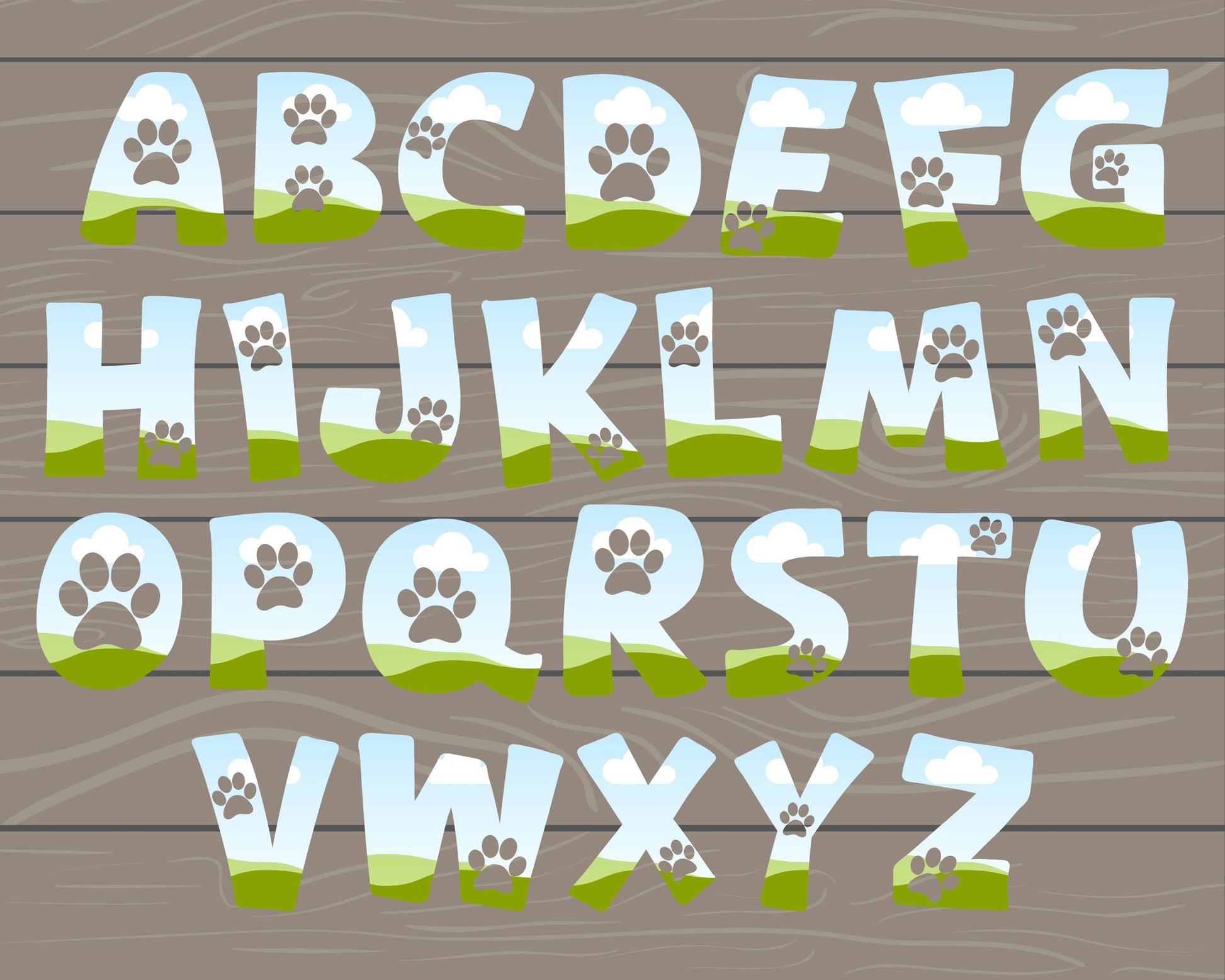 Design Your Own Paw Canva Letters, Doodle Alphabet, Editable Dog Lover Letters Template, Paw Alphabet, Easy Drag and Drop, Canva Font PNG