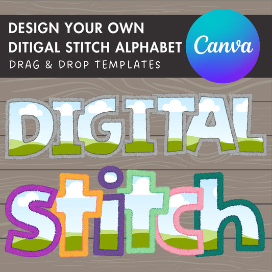 Digital Stitch Canva Letters PNG, Faux Embroidery Applique DIY Letters , Canva Frames Bundle, Easy Drag and Drop, Duotone Canva Alphabet