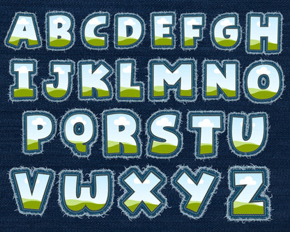 Digital Stitch Canva Alphabet, Faux Embroidery Canva Letters Template, Drag and Drop, Editable Patch Letters & Numbers, Canva Frames Bundle
