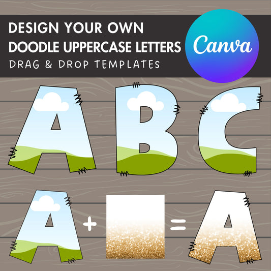Design Your Own Doodle Letters on Canva, Doodle Alphabet Canva Template, Drag and Drop Canva Letters, Doodle Blank Letters, A-Z Canva Frames