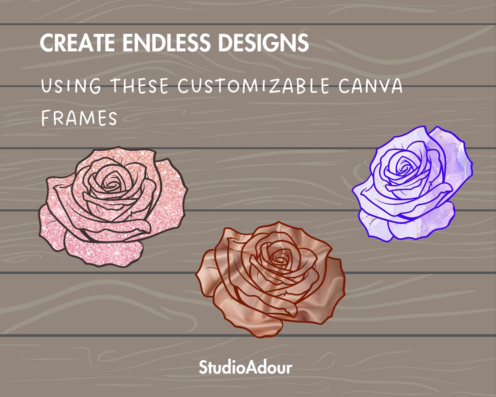 Design Your Own Rose Flower on Canva, Editable Rose Canva Template, Drag and Drop Photo, Canva Frames Bundle, Rose Clipart, Rose Silhouette