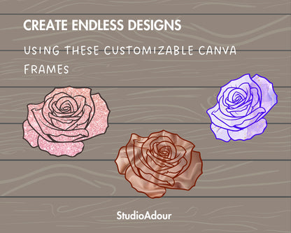 Design Your Own Rose Flower on Canva, Editable Rose Canva Template, Drag and Drop Photo, Canva Frames Bundle, Rose Clipart, Rose Silhouette