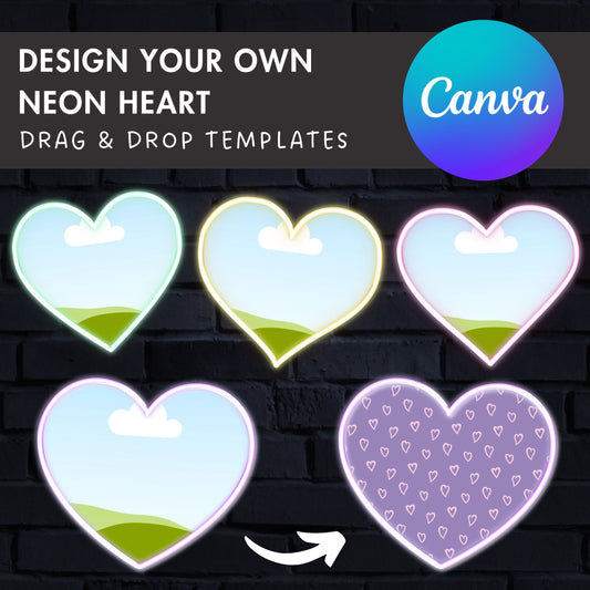 Design Your Own Neon Heart, Heart Canva Frames Bundle, Love Canva Template, Glowing Heart, Drag and Drop, Neon Clipart, Glow Effect Elements