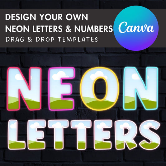 Design Your Own Neon Letters and Numbers, Neon Alphabet, Neon Canva Template, Drag and Drop, Neon Light Canva Letters, Editable DIY Letters