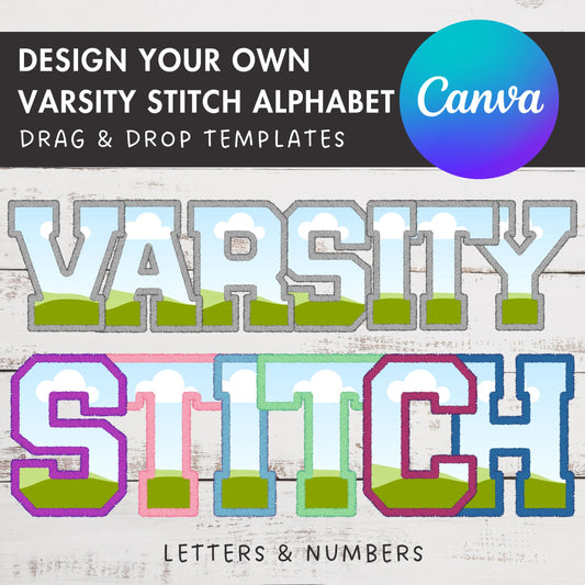 Design Your Own Varsity Letters and Numbers, Faux Embroidery Varsity Alphabet, Sport Canva Letters, Drag and Drop, DIY Applique Letters PNG