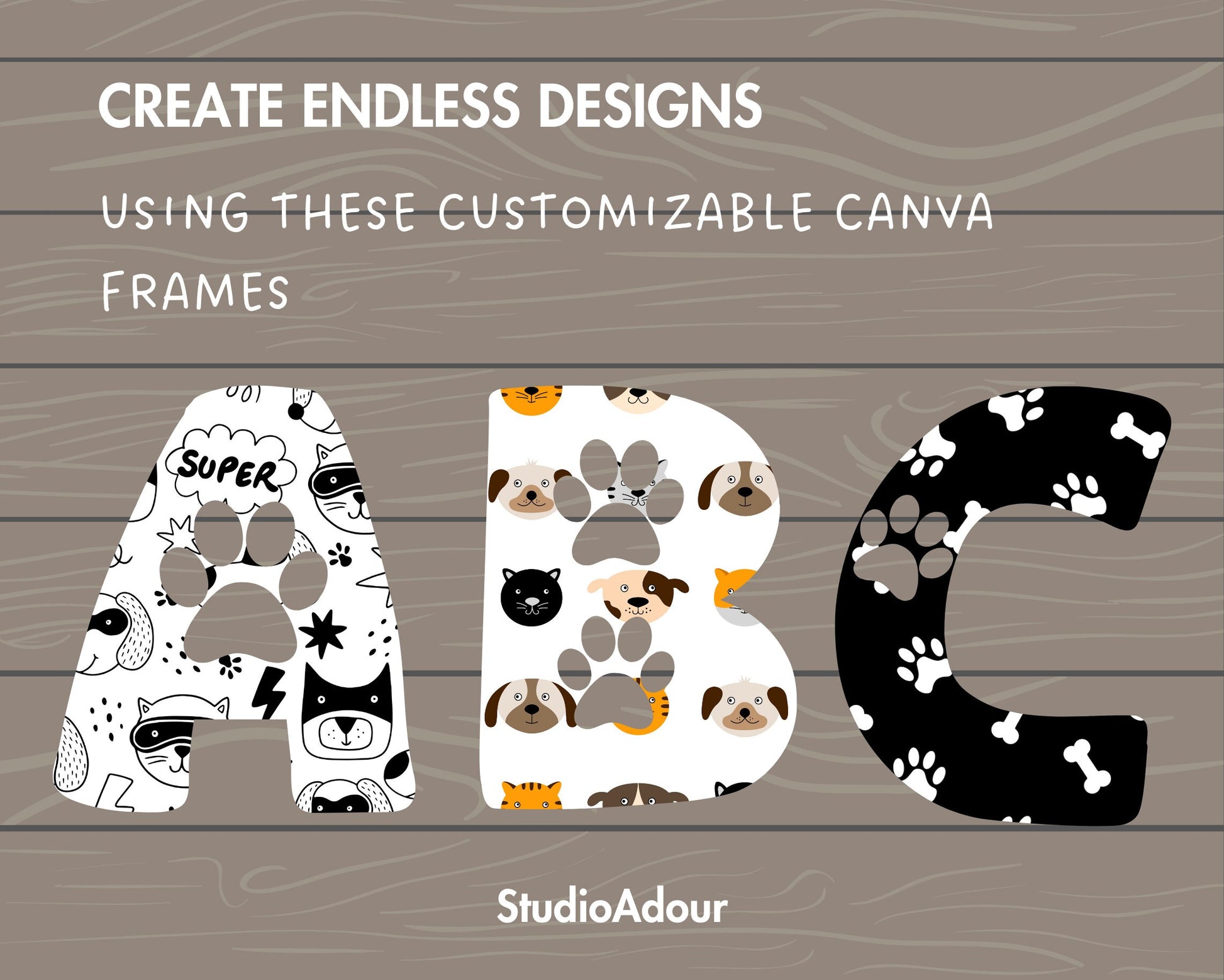 Design Your Own Paw Canva Letters, Doodle Alphabet, Editable Dog Lover Letters Template, Paw Alphabet, Easy Drag and Drop, Canva Font PNG