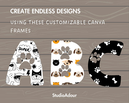 Design Your Own Paw Canva Letters, Doodle Alphabet, Editable Dog Lover Letters Template, Paw Alphabet, Easy Drag and Drop, Canva Font PNG