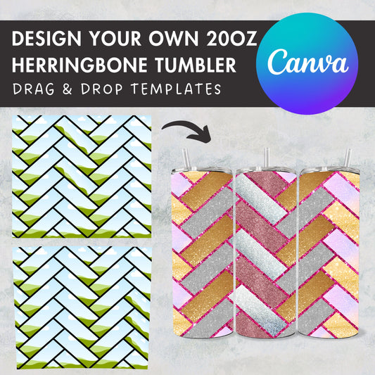 Design Your Own Herringbone Burst Tumbler Template, 20oz Straight Skinny Tumbler Canva Template, Drag and Drop, Seamless Skinny Tumbler Wrap
