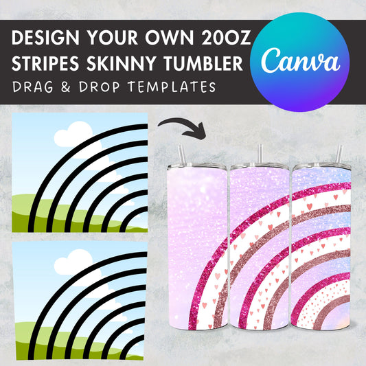 Stripes Tumbler Editable Canva Template, 20oz Skinny Tumbler Wrap, Drag an Drop PNG, Burst Tumbler Template, Straight & Tapered Wrap